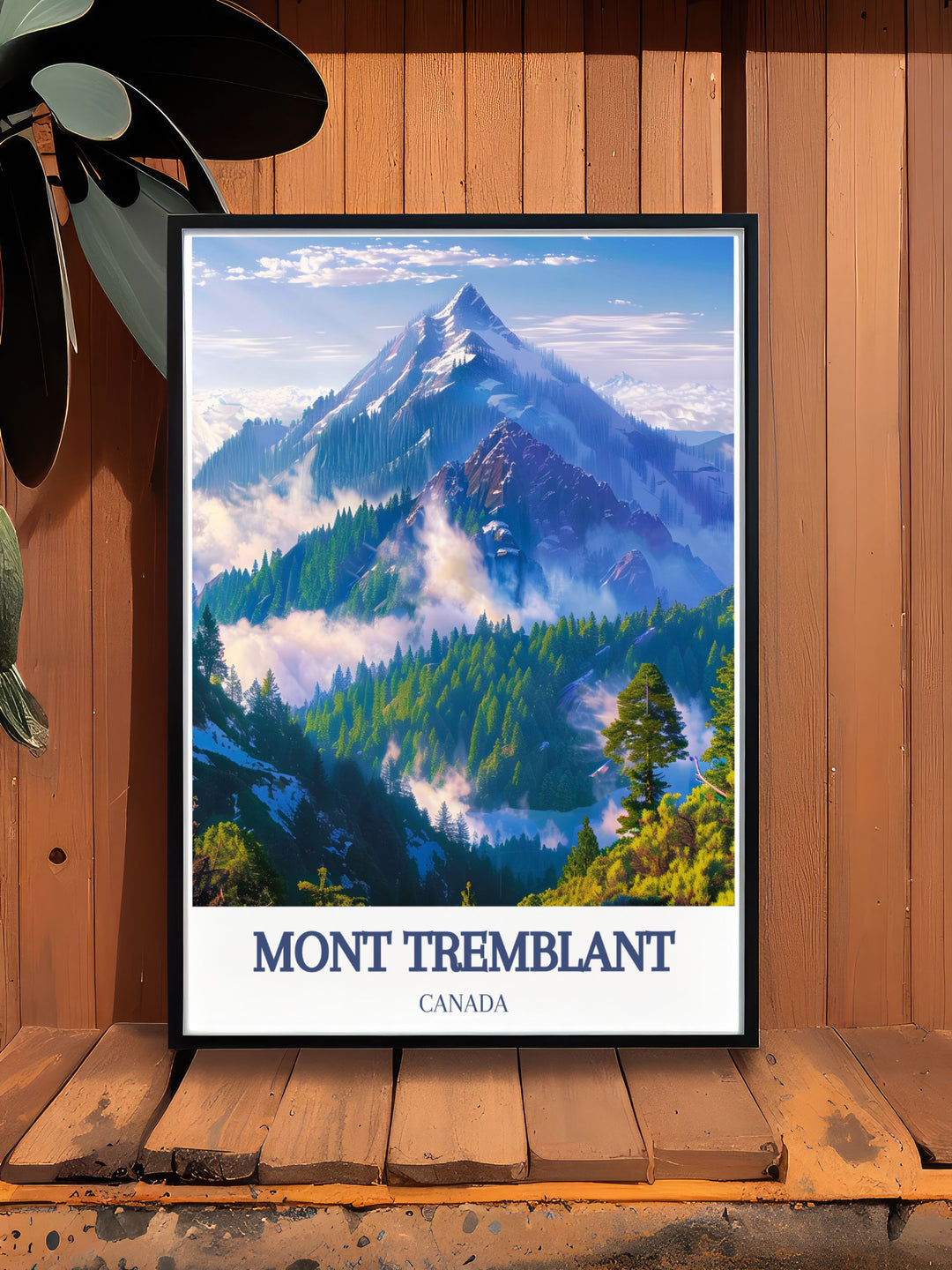 Laurentian Mountains Travel Poster highlighting the stunning Mont Tremblant Ski Resort with vibrant colors and intricate details this Canadian Ski Print captures the beauty of Quebec Ski Resorts ideal for enhancing your home decor with a touch of nature and adventure.