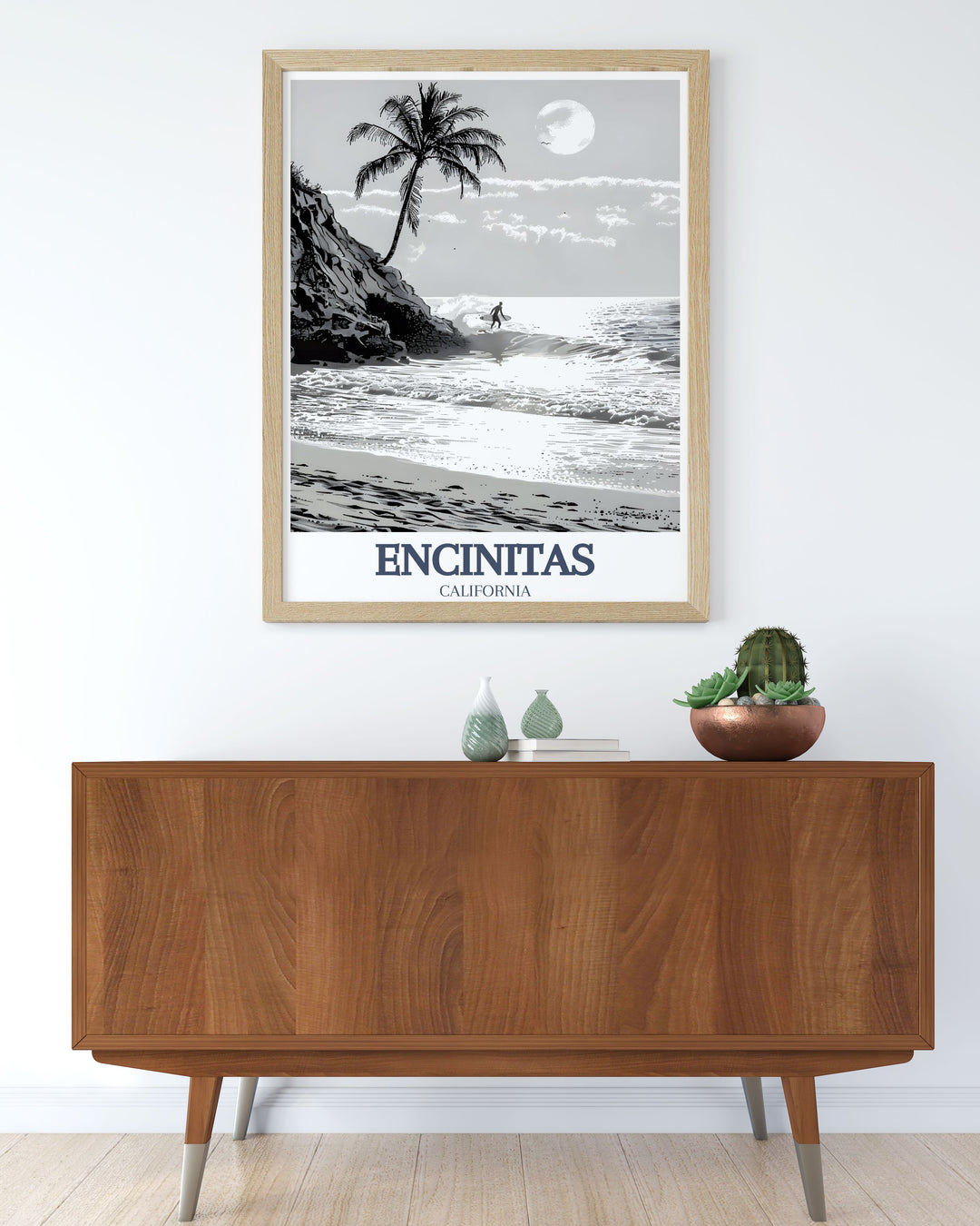 Stunning prints of Moonlight Beach, Swamis Surf Spot capturing the dynamic spirit of Encinitas Beach perfect for personalized gifts and travel poster prints unique artwork for home decor and beach enthusiasts
