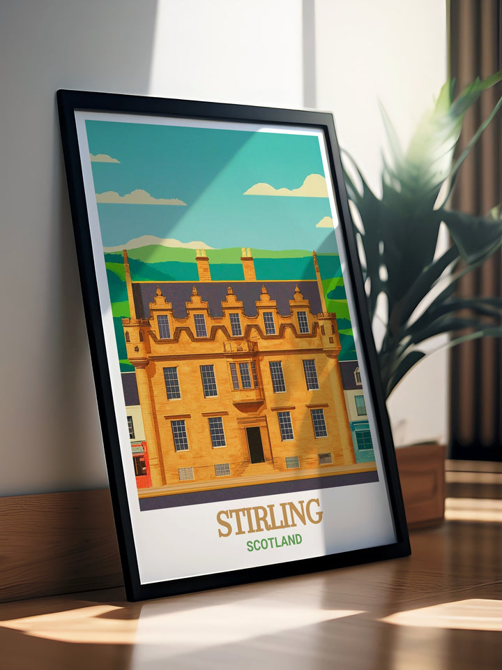 Argylls Lodging, a perfect example of Renaissance architecture in Scotland, is featured in this detailed travel print. This Scotland wall art is ideal for those who appreciate historical architecture and want to bring a piece of Scottish history into their home.