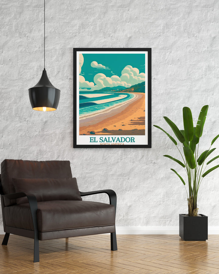 El Salvador art featuring El Tunco Beach a mesmerizing piece that captures the serene and picturesque coastal views perfect for adding a touch of elegance to your home decor and a wonderful travel gift for art lovers and adventurers