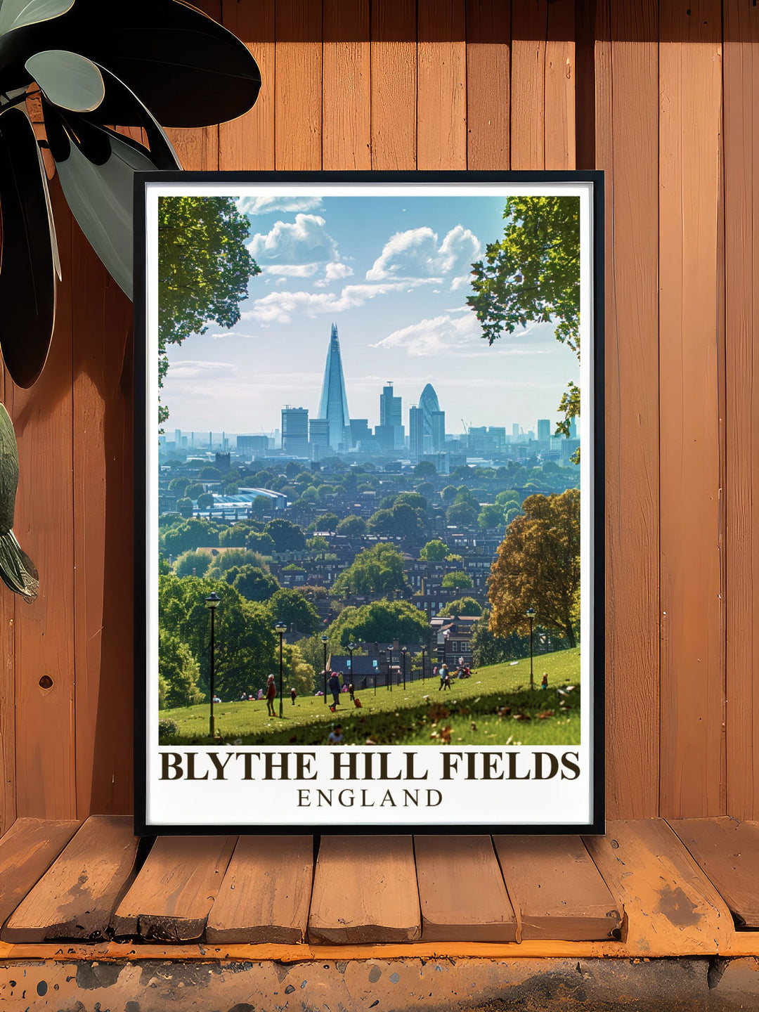 Featuring the expansive green spaces and scenic vistas of Blythe Hill Fields, this travel poster captures the essence of Londons park beauty, perfect for those who appreciate natural landscapes.