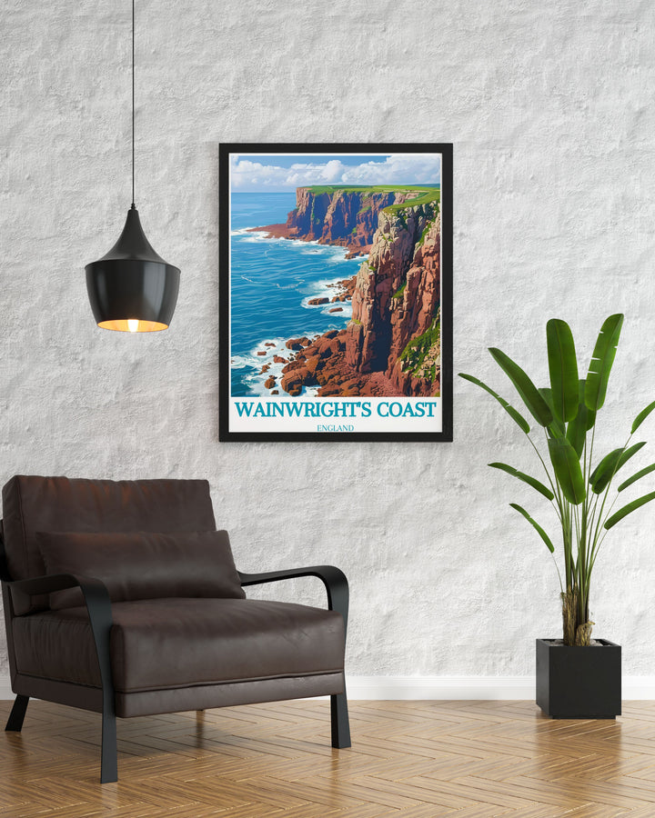 Coast to Coast Print featuring St. Bees Head is a perfect addition to any hiking enthusiasts collection capturing the stunning landscapes from St Bees to Robin Hoods Bay with vibrant colors and intricate details ideal for bucket list prints and framed art