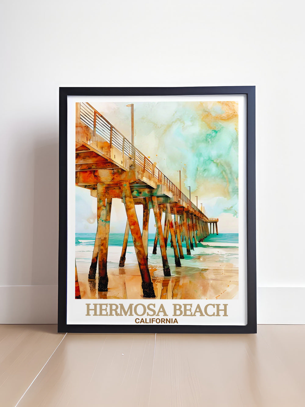 A colorful Hermosa Beach map print with intricate street details, perfect for decorating your home with a modern and artistic representation of Californias coastal city. Great for those who want a stylish reminder of their favorite beach town.