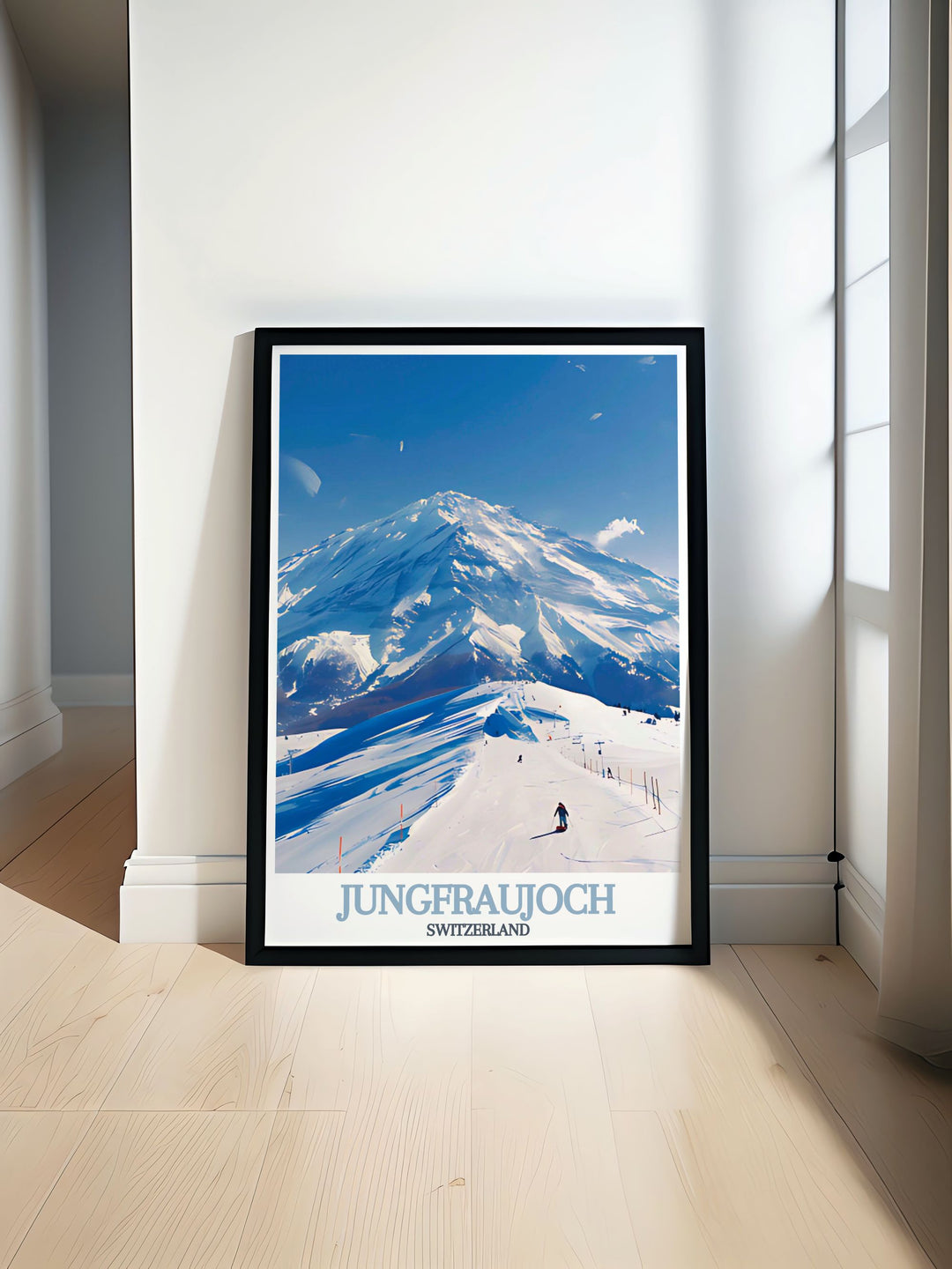 This travel print of Switzerlands Jungfraujoch and Snow Fun Park offers a stunning view of one of Europes most famous mountain destinations. Ideal for travelers and winter sport enthusiasts, this poster brings alpine adventure into your home décor.