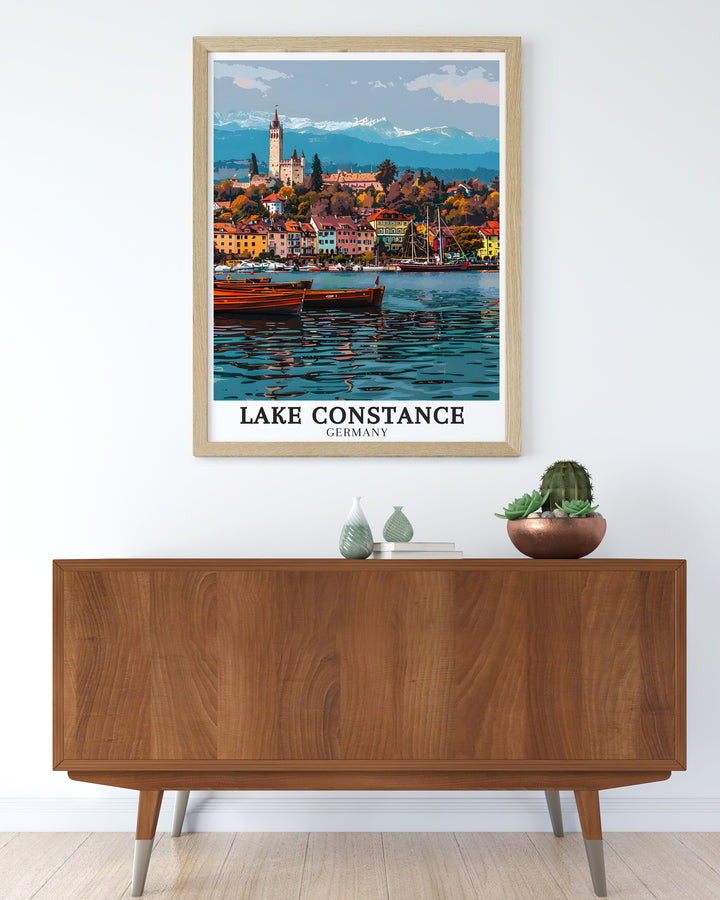 Meersburg Harbour travel wall art showcasing the vibrant landscapes and serene waters of Lake Constance. These art pieces are a beautiful addition to home decor, offering a visual escape to the tranquil beauty of Meersburg Harbour. Ideal for nature lovers, these prints bring the charm of Europe into your living space.