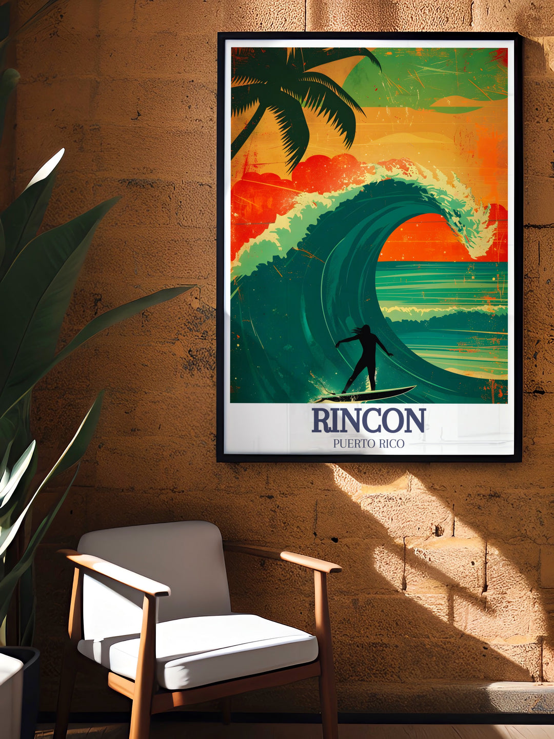 Costa Rica travel poster featuring Rincon de la Vieja, the serene beauty of Domes Beach, and the energy of the Corona Pro Surf event. A vibrant piece that brings together the best of Costa Ricas landscapes and surf culture.