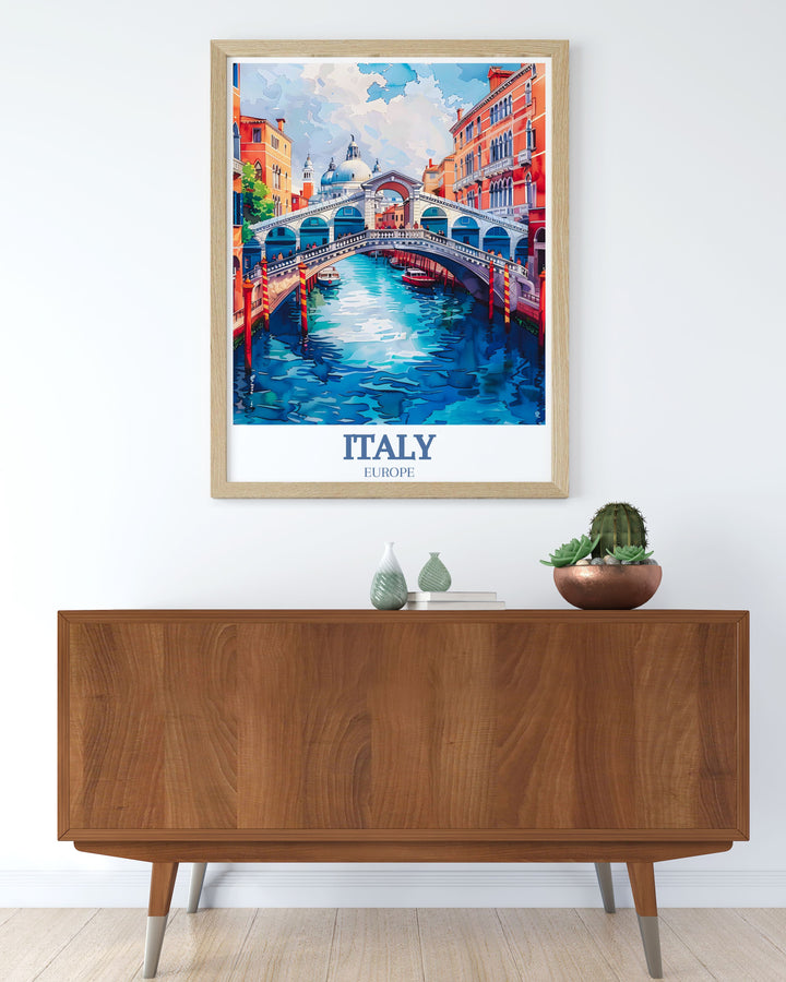 Featuring the majestic St. Marks Basilica and the iconic Rialto Bridge, this poster brings the vibrant culture and architectural heritage of Venice into your home decor.