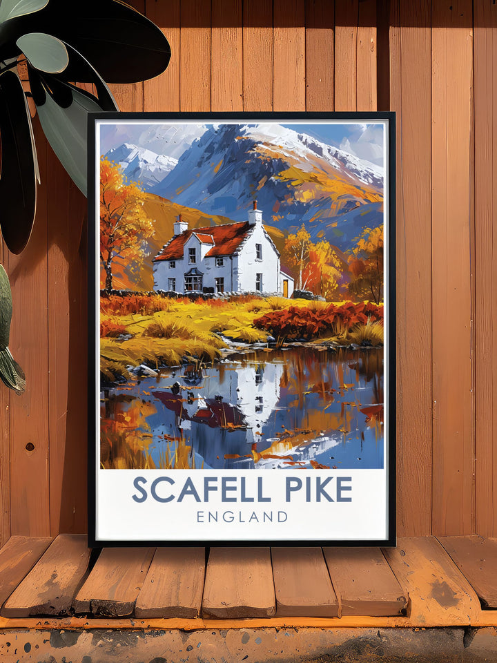 This art print of Scafell Pike showcases the rugged beauty and breathtaking vistas of the Lake District. Ideal for creating an inspiring atmosphere in your living space or office.