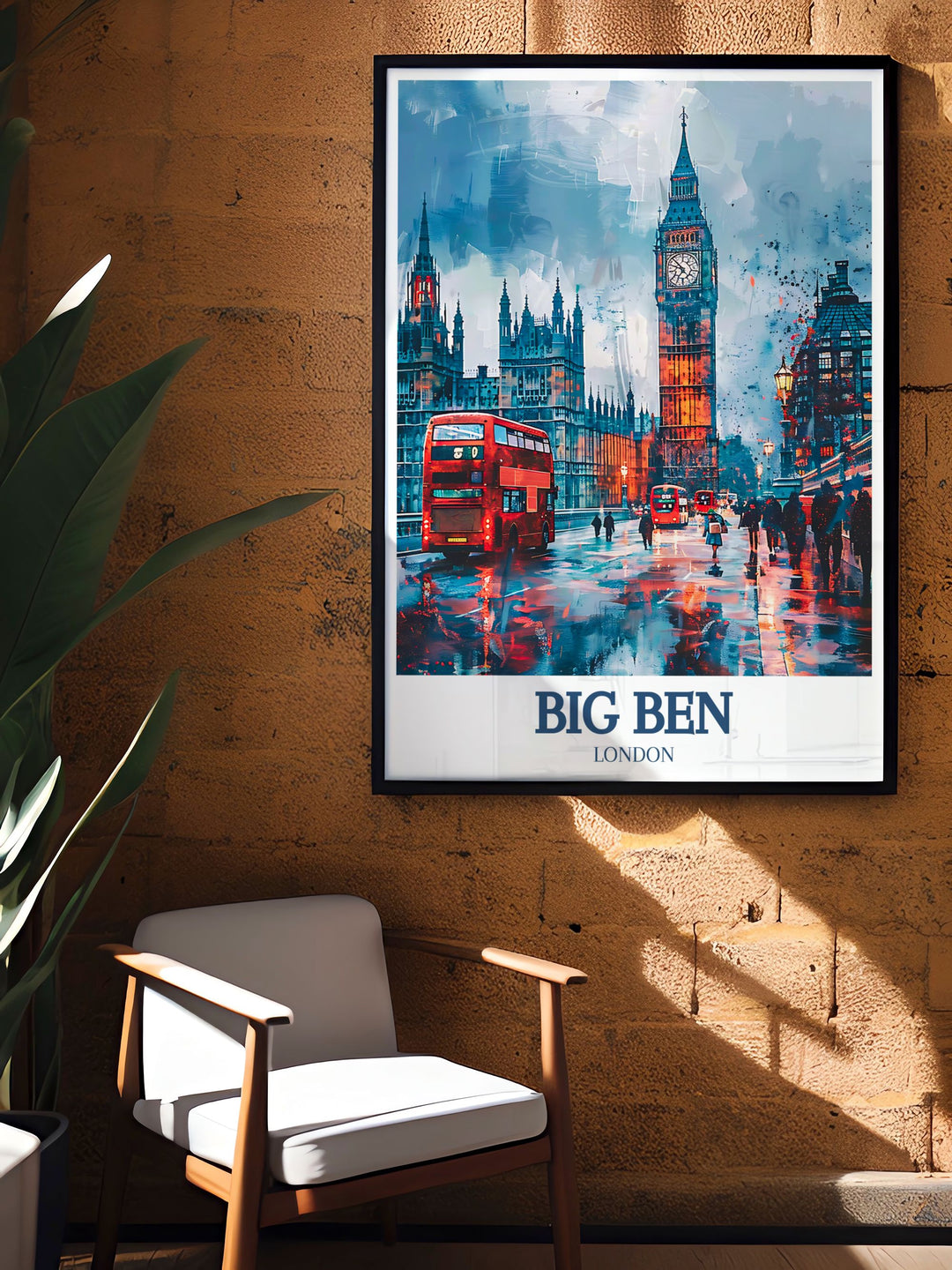 Stunning London print highlighting the intricate architecture of Big Ben and the Westminster Bridge alongside the tranquil River Thames, ideal for history enthusiasts and travel art lovers.
