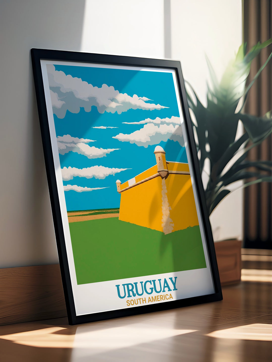 Uruguay poster highlighting Montevideos culture and the timeless allure of Fortress of Santa Teresa modern art pieces ideal for those who appreciate history beauty and sophisticated decor in their living spaces.