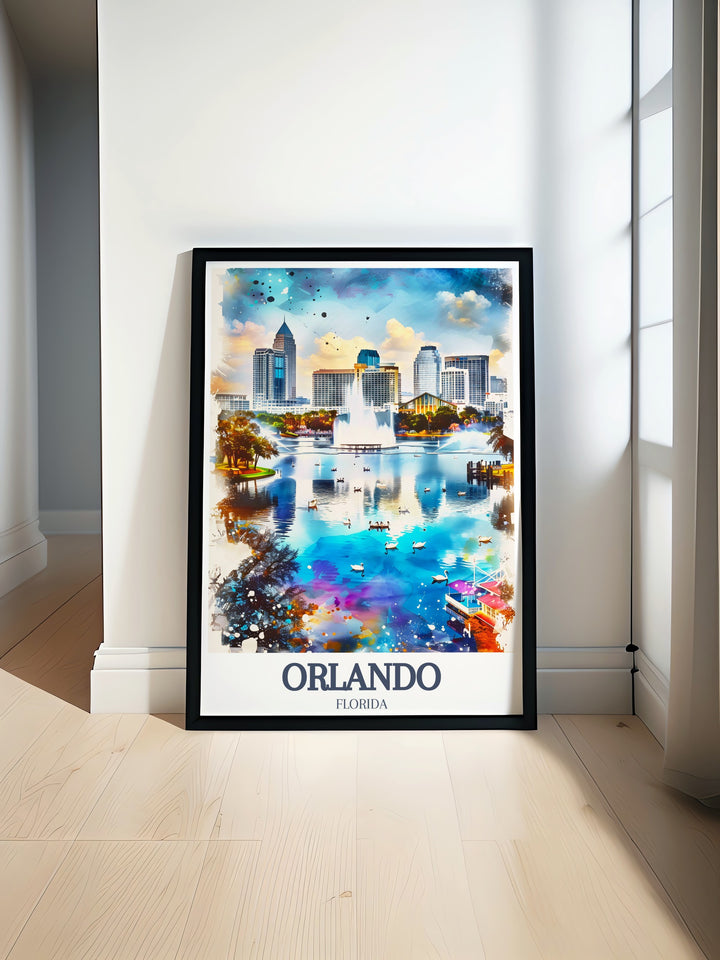 ICON Park canvas art featuring the dynamic atmosphere of this beloved Orlando destination, combined with the stunning views from the Orlando Eye. Perfect for those who love Floridas landmarks, this custom artwork offers a personalized touch to your travel memories and home décor.