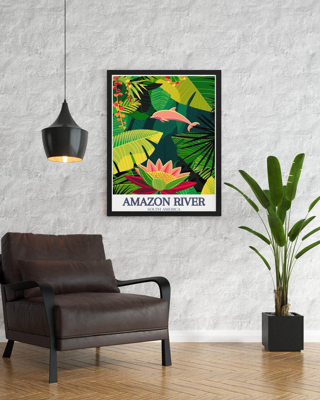 Victoria Regia water lily, Amazon river dolphin poster offering a glimpse into the beauty of the Amazon rainforest. This vintage style print is perfect for collectors and makes a great gift for birthdays, anniversaries, or Christmas.