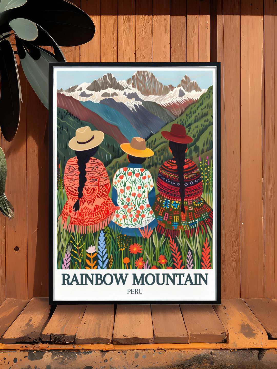 Vibrant Rainbow Mountain poster depicting the majestic scenery of Quechua people Andes Mountains ideal for gifts and home decor adding a touch of Perus natural beauty to any room.