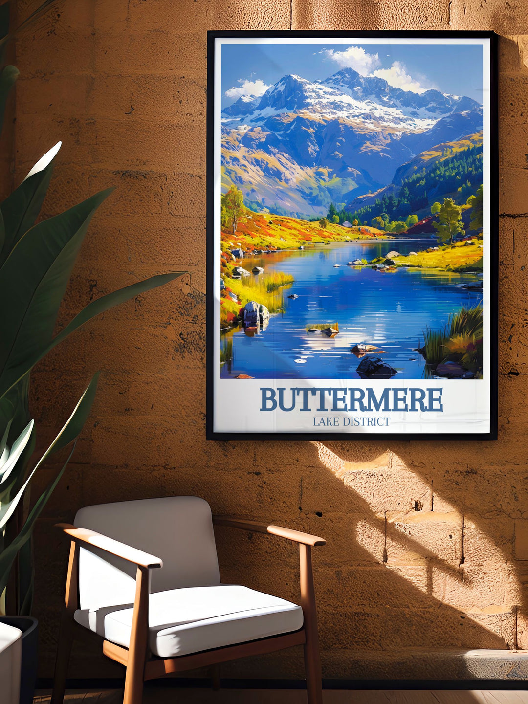 This vibrant travel poster showcases the breathtaking vistas of Buttermere Lake and the surrounding fells, perfect for adding a touch of the Lake Districts charm to your walls.