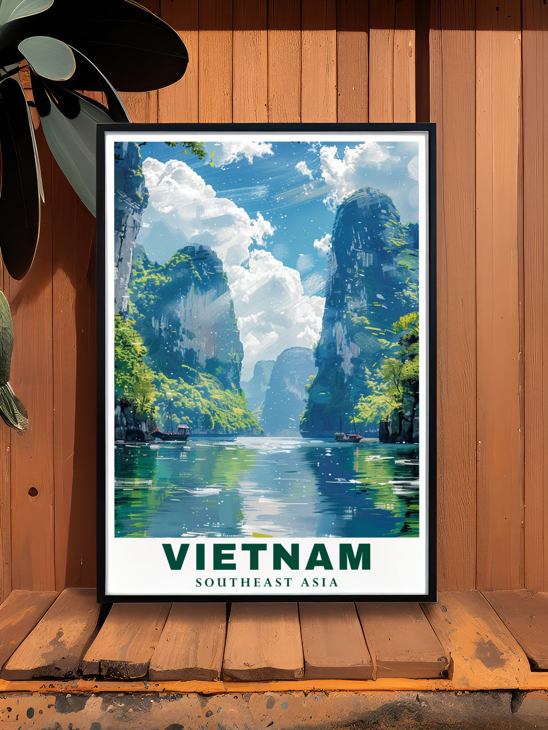 A Vietnam Canvas Art featuring the cultural richness of Hanoi and the iconic landscape of Ha Long Bay. This travel print brings the best of Vietnam to your home, adding a unique touch of elegance and tranquility to your living space.