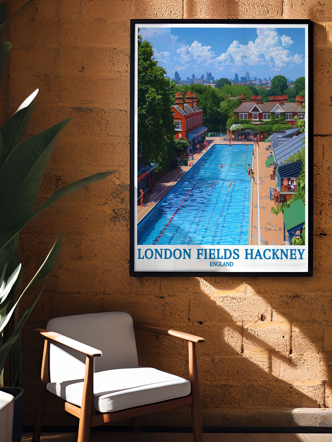 This vibrant art print of London Fields Hackney captures the community spirit and recreational activities of the park, making it a standout piece for those who love urban green spaces.