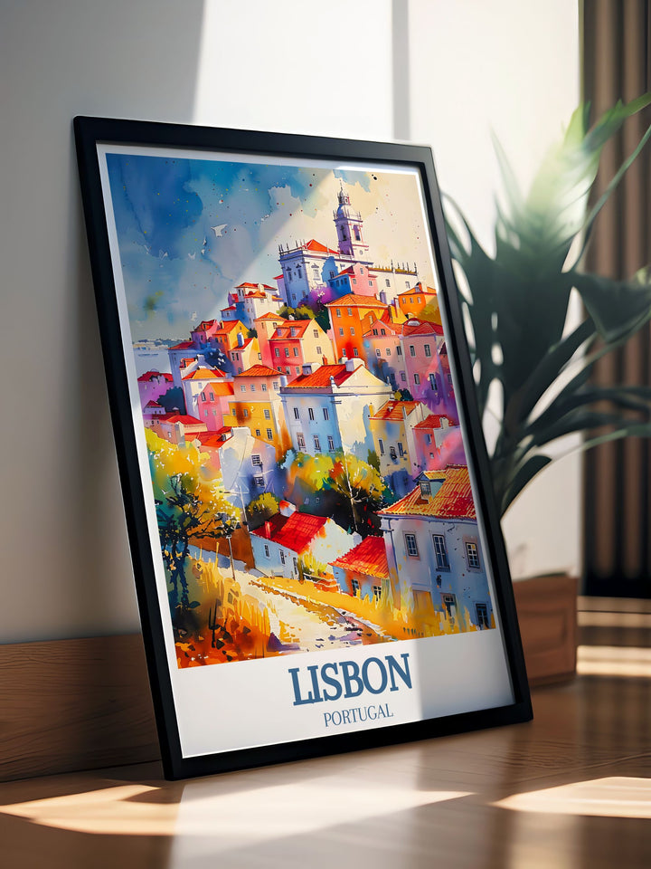 Our Portugal Print of Alfama District Miradouro das Portas do Sol is a perfect way to remember your Portuguese holiday capturing the picturesque streets and vibrant atmosphere of one of Lisbons oldest neighborhoods