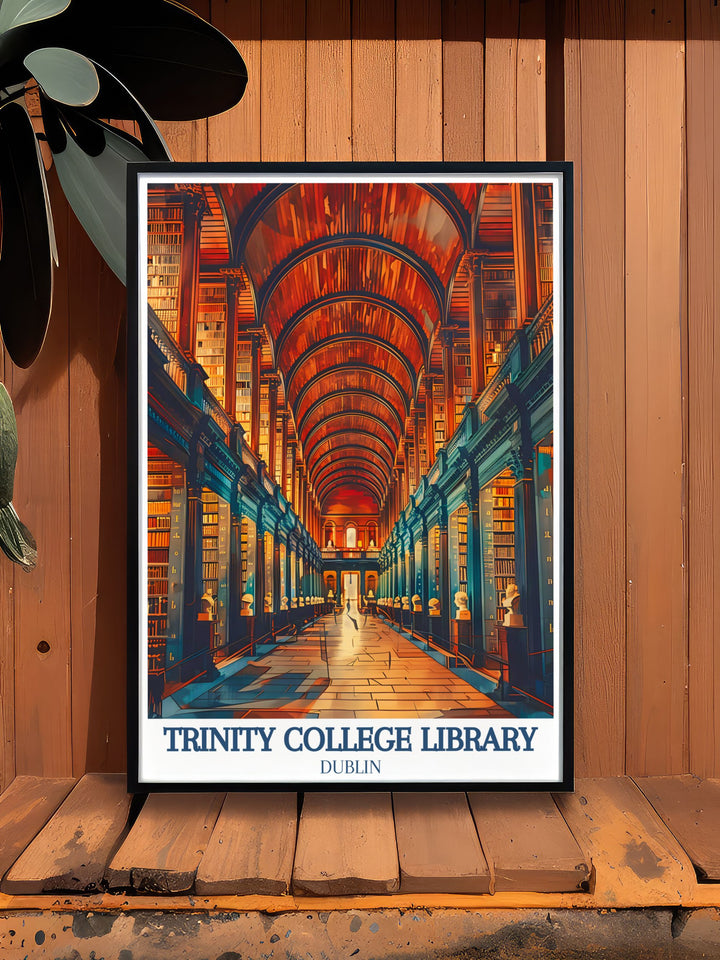 Detailed Dublin University print showcasing Trinity College with the Old Room Long Room and Trinity Library a unique and thoughtful gift for Dublin enthusiasts and architecture print collectors