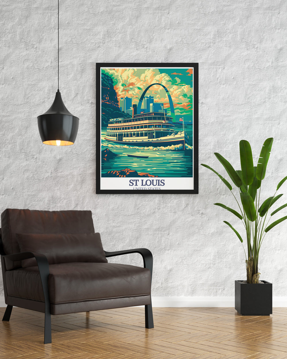 Elegant St Louis print showcasing Mississippi River and Gateway Arch modern art piece ideal for city lovers and art enthusiasts perfect for adding a touch of sophistication and historical charm to your home or office wall decor vibrant city art print