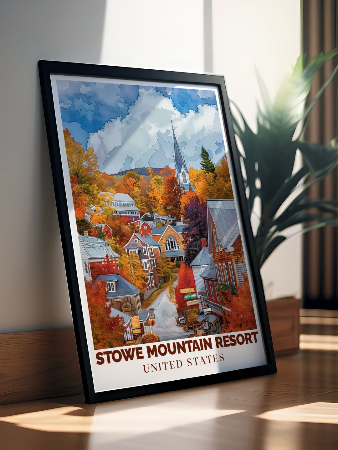 Modern art print of Stowe Mountain Town at Stowe Ski Resort a perfect gift for ski enthusiasts and nature lovers adding sophistication and natural beauty to any living space