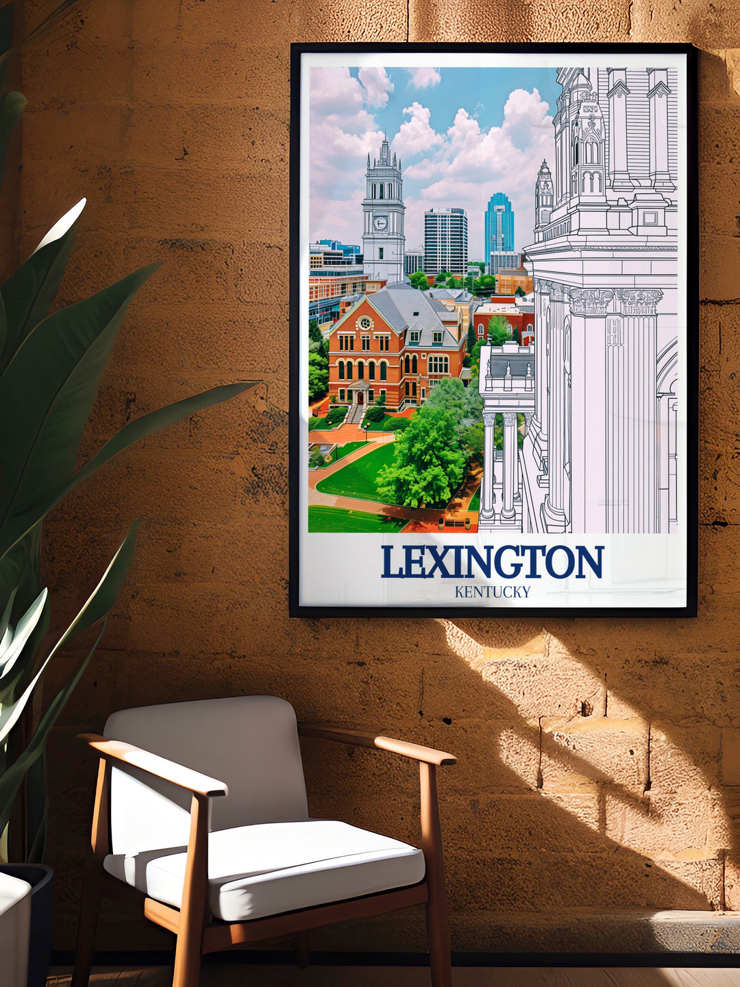 Elegant Lexington skyline decor with framed prints showcasing Transylvania University ideal for living room or office