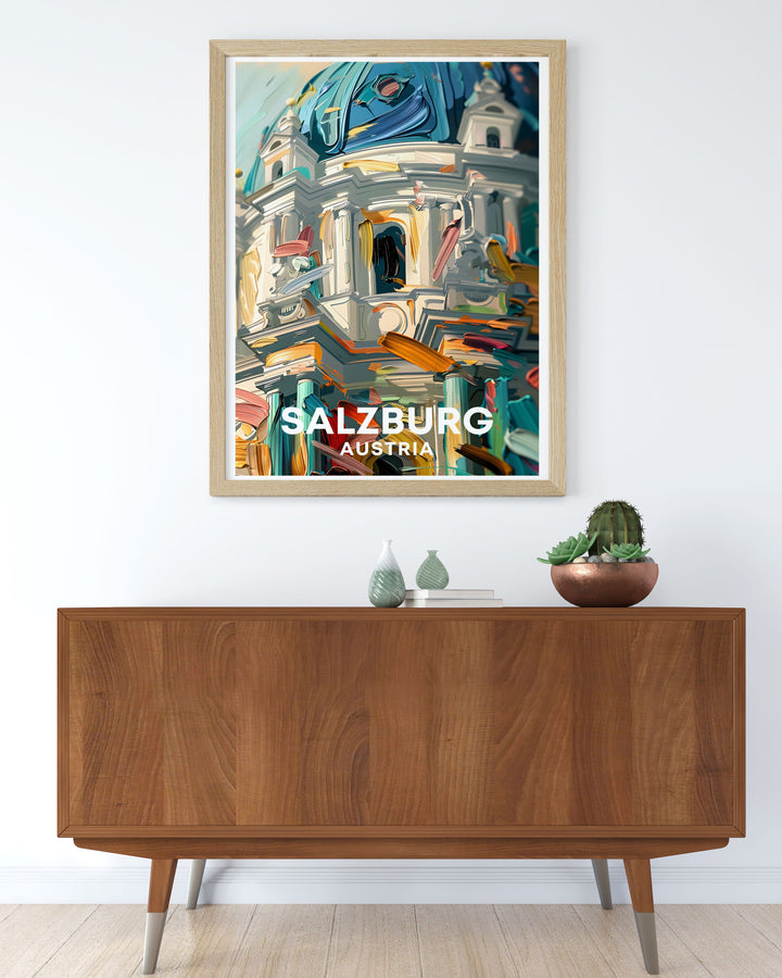 Experience the elegance of Salzburg cathedral and the excitement of Zauchensee skiing with this vintage travel print. Perfect for home decor, this print celebrates Austrian culture and adventure. A unique addition to any art collection.