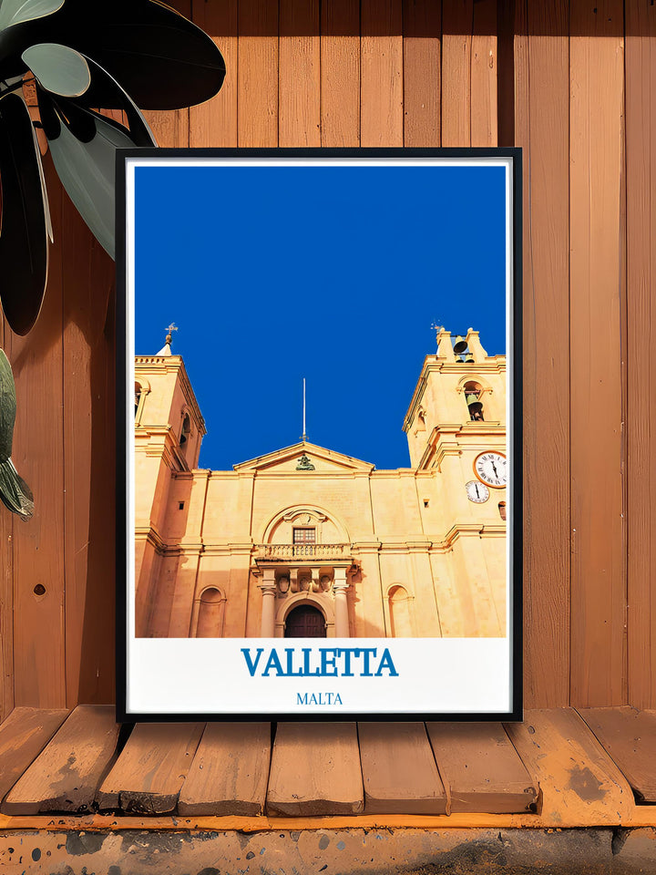 St. Johns Co Cathedral modern prints offer a sophisticated touch to any home ideal for those seeking Malta travel art or Valetta gift art this print celebrates the rich history of Valletta and makes a meaningful Malta vacation gift for art lovers