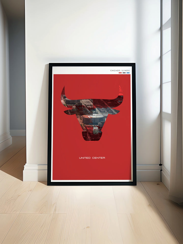 Celebrate Chicago Blackhawks history with this travel poster featuring the United Center and legendary players Patrick Kane and Eddie Olczyk making it a perfect addition to any hockey fans collection and home decor