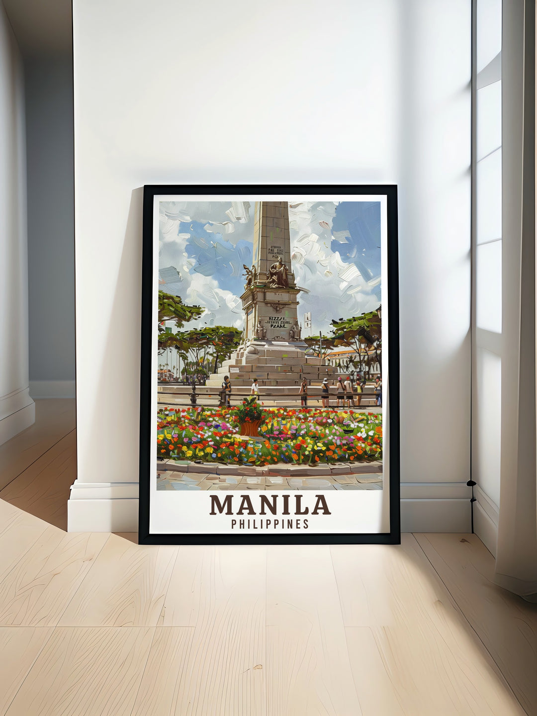 This Manila Poster captures the essence of the citys famous Rizal Park, blending historical elements with contemporary design. A perfect choice for those who love the Philippines and its vibrant culture.