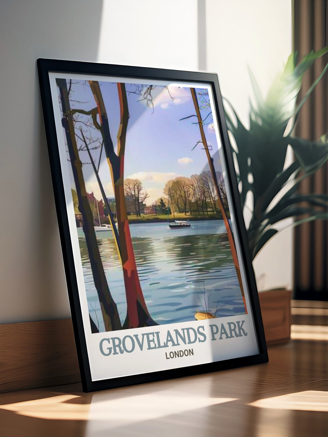 Bring the tranquility of Grovelands Park Lake into your home with this stunning vintage travel print. The soft colors and calm lake scene make it an ideal choice for North London print enthusiasts and collectors of local park prints and wall art.