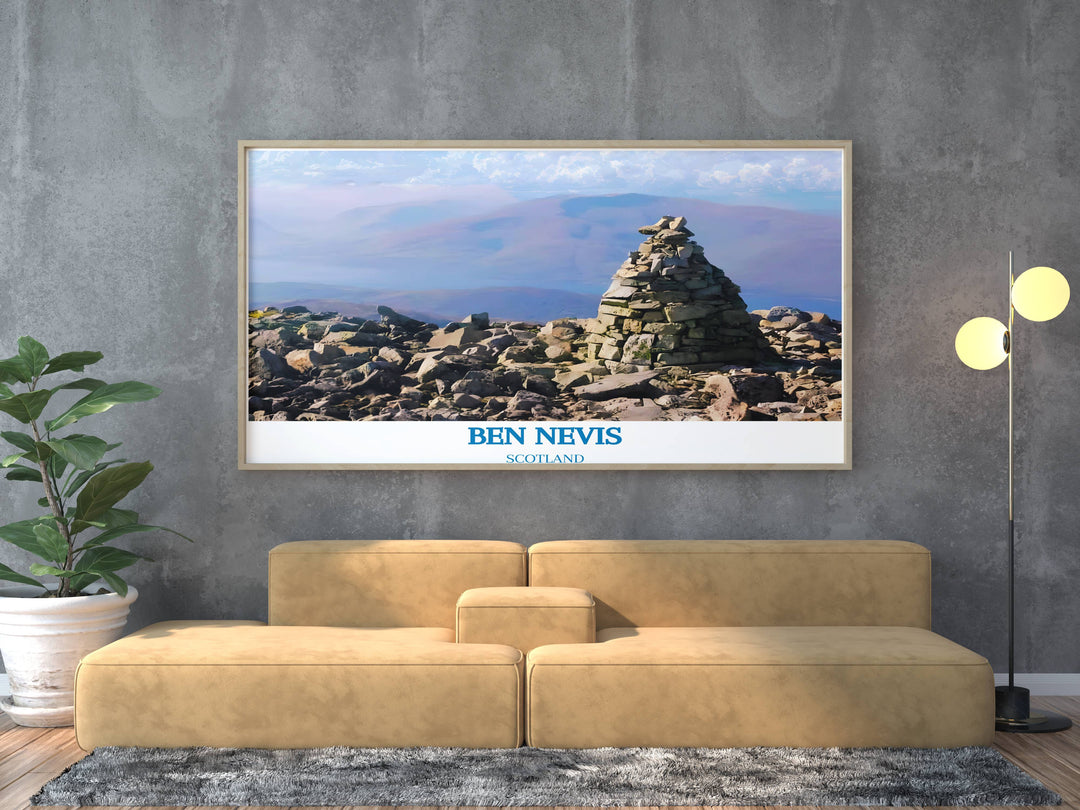 Full scene of Ben Nevis summit with surrounding Highland scenery, ideal for those who love detailed landscape prints