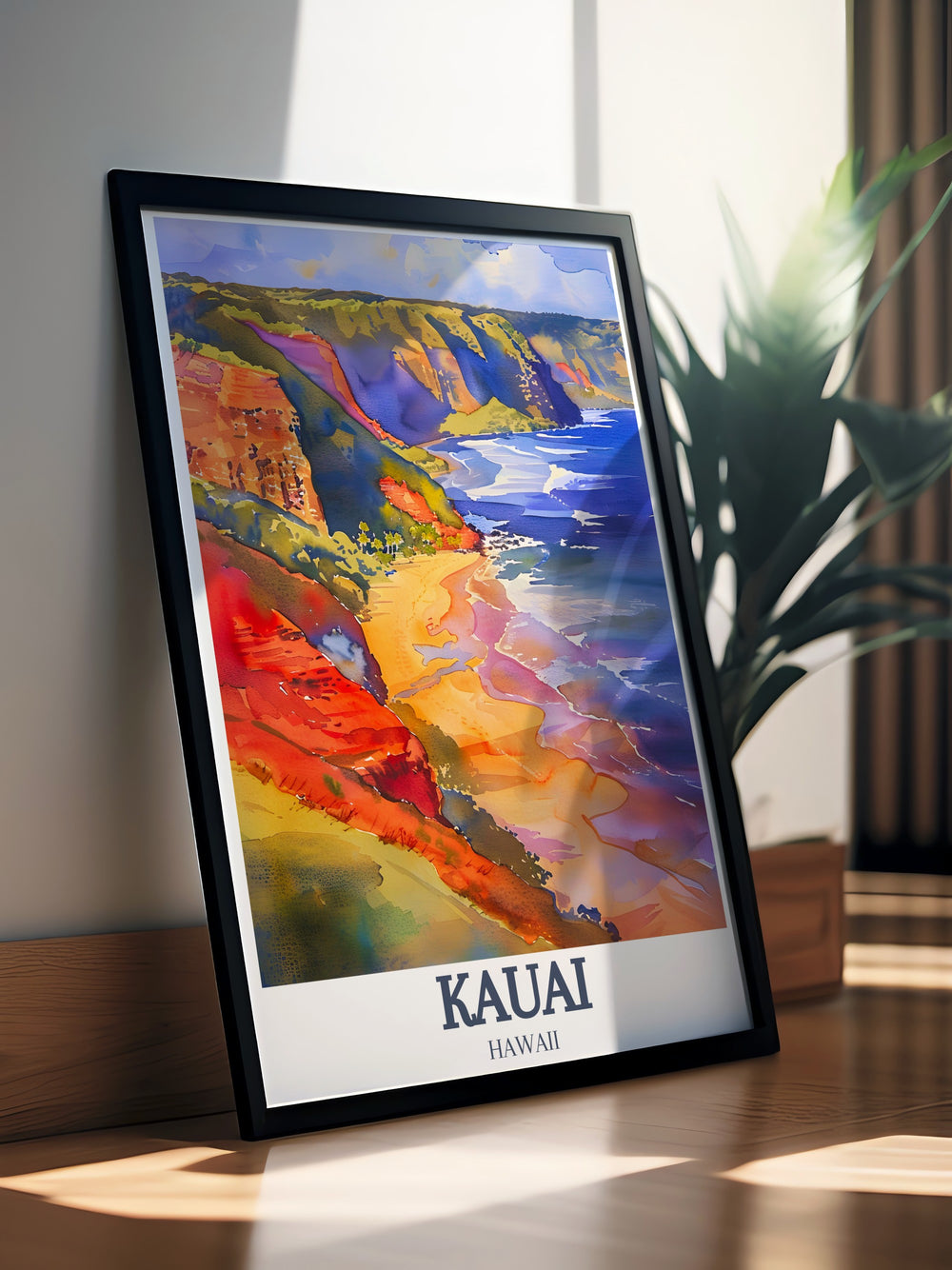 Hawaii wall art with Waimea Canyon and Poipu Beach captures the natural beauty of Kauai. Ideal for home decor or as a thoughtful gift, this travel poster adds a tropical touch to any room, showcasing Hawaiis stunning landscapes.