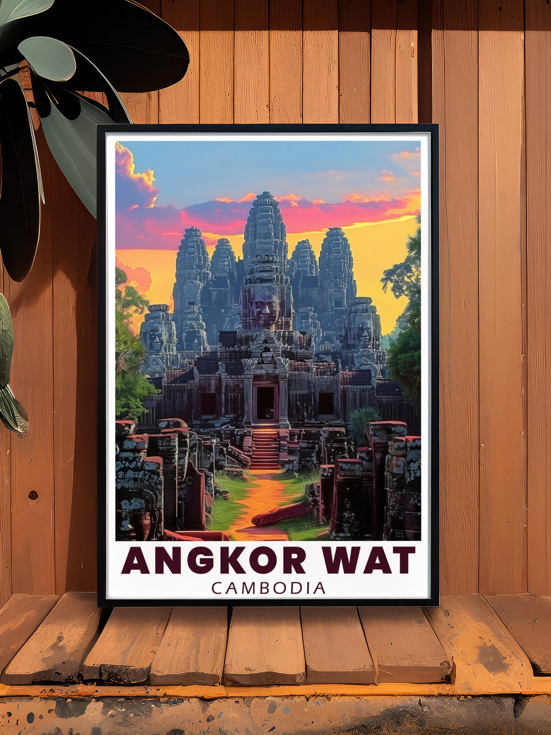 Our Angkor Wat and Bayon Temple poster captures the intricate beauty of Cambodias ancient temples. The finely detailed illustrations make this travel print a unique addition to any collection, offering a stunning visual representation of Southeast Asias architectural heritage.