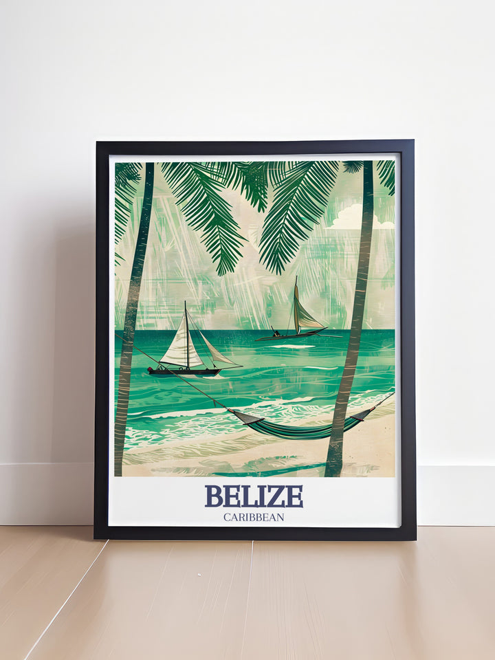 Secret Beach Ambergris Caye poster offering a captivating glimpse into the serene and beautiful beach of the Caribbean ideal for creating a relaxing and inspiring atmosphere in any room