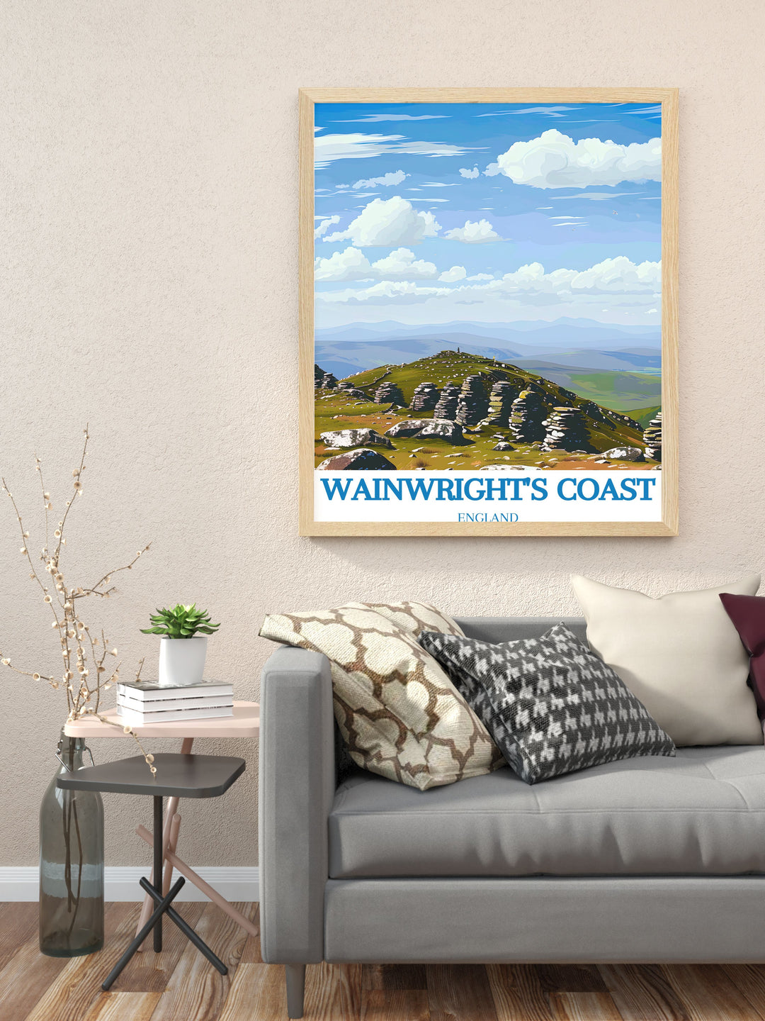 Nine Standards Rigg and Coast to Coast UK hiking trail artwork showcasing Alfred Wainwrights legendary journey from St Bees to Robin Hoods Bay perfect for adding a touch of adventure to your living room with elegant home decor and stunning prints