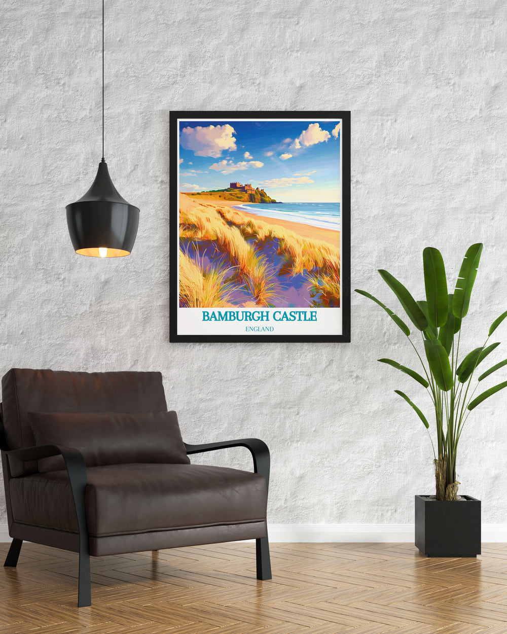 Stunning print of The Bamburgh Dunes captures the tranquil beauty of Northumberland ideal for modern home decor perfect for those who love nature and historical sites a unique addition to any wall art collection