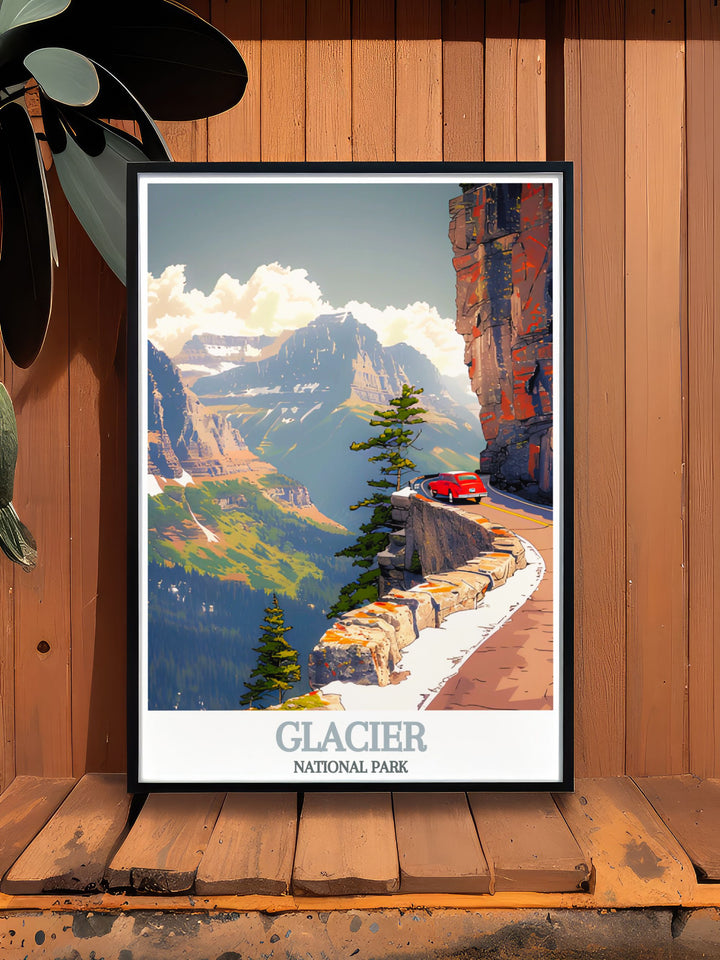 a picture of a mountain with a red car on it
