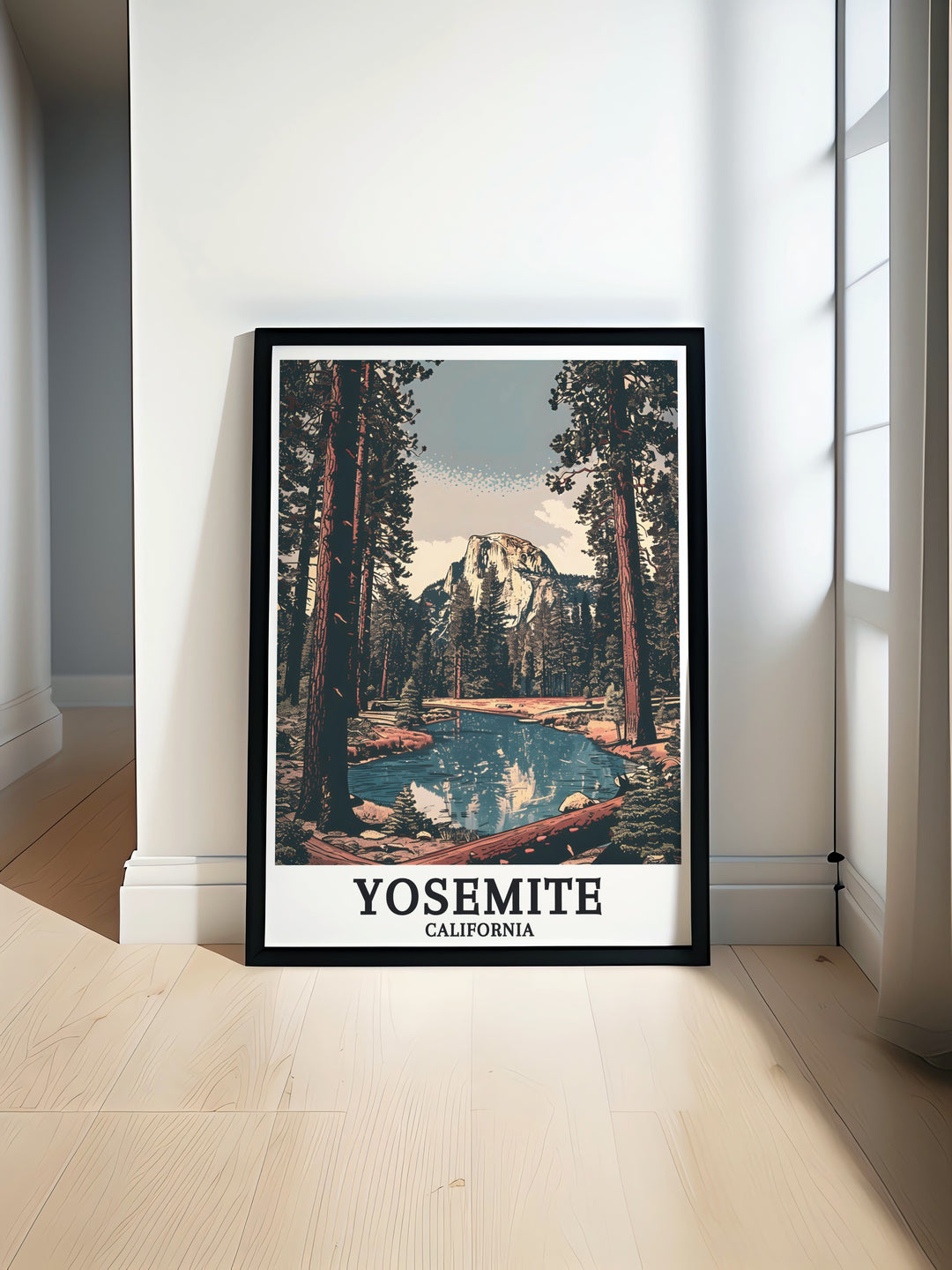 Half Dome Yosemite National Park print showcasing the stunning Sierra Nevada with vibrant details perfect for modern decor and classic vintage charm