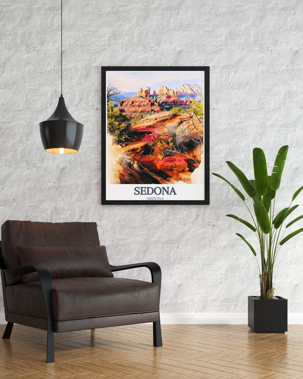 Arizona Poster featuring the majestic Cathedral Rock and Bell Rock providing a stunning visual of Sedonas landscape perfect for elegant home decor.