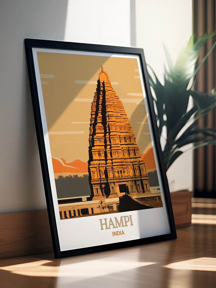 Captivating Hampi wall decor featuring the scenic views of Virupaksha Temple. The vibrant colors and intricate details of this print celebrate the beauty and history of Hampi, making it a meaningful addition to any living space.