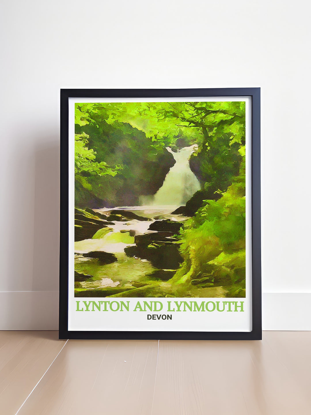 Captivating canvas print of Watersmeet in Lynton and Lynmouth, highlighting the serene rivers and lush surroundings. Ideal for adding a touch of nature to your space.