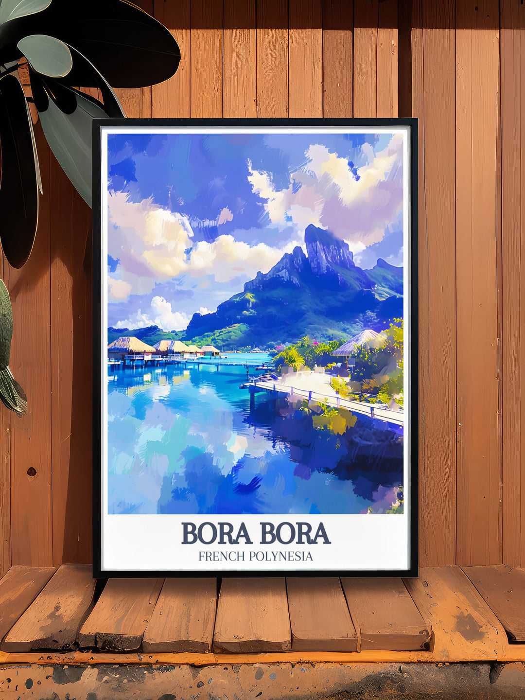 Captivating Bora Bora wall art featuring Mount Otemanu Matira Beach this travel print is perfect for those who love stunning landscapes and want to bring the serene beauty of French Polynesia into their home ideal for enhancing any room with elegance and tranquility.