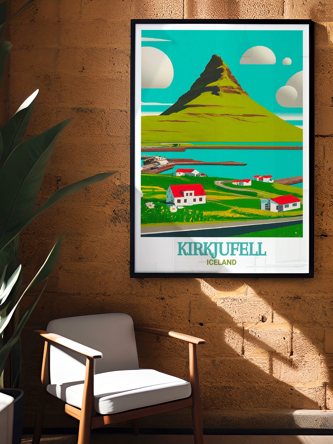 Kirkjufell Art Print focusing on the majestic peak of Kirkjufell, often regarded as the crown jewel of Icelandic landscapes. The print highlights the unique shape of the mountain and the tranquil waters below, perfect for those who wish to bring a piece of Icelands natural wonders into their home.