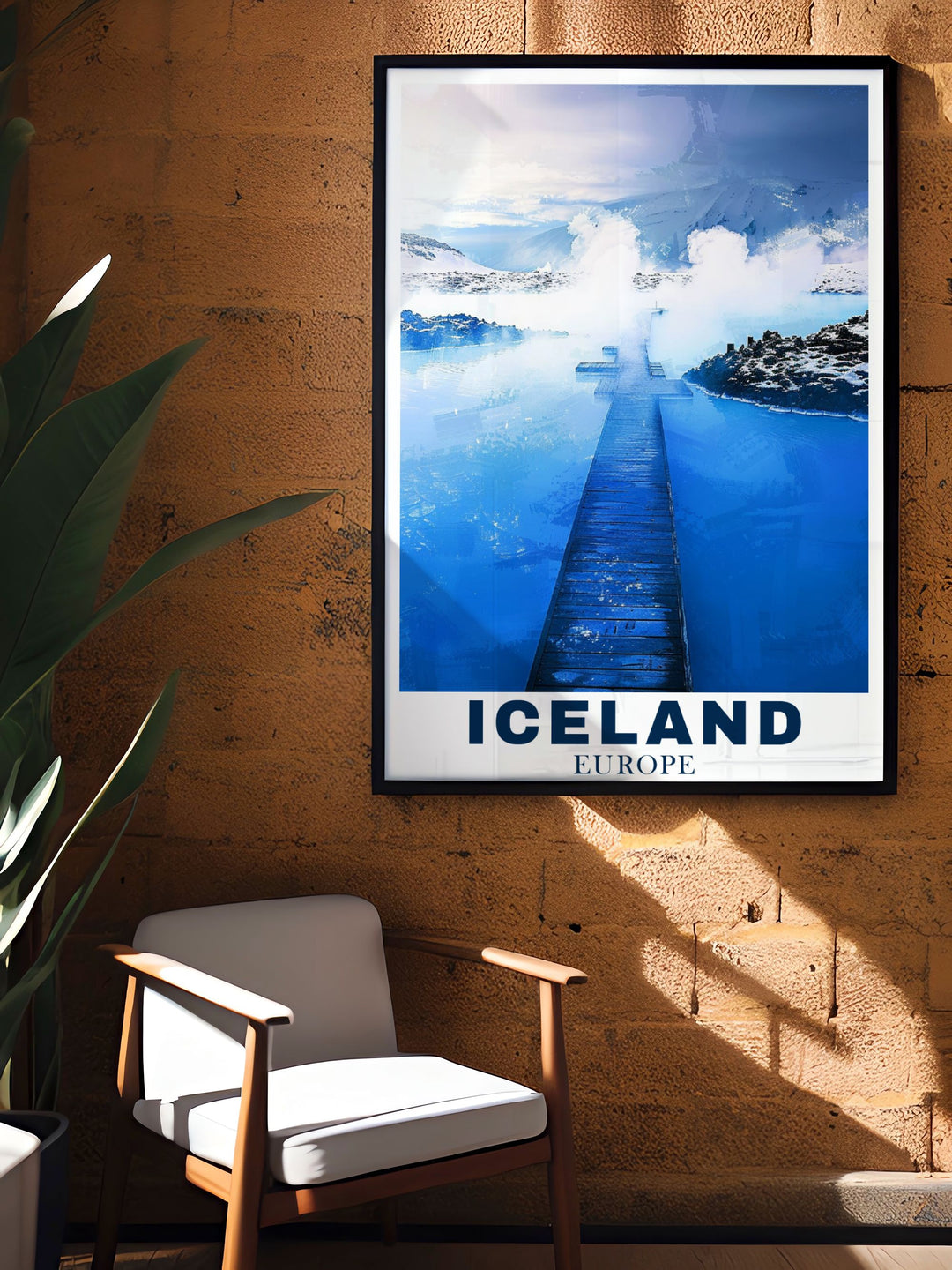 An exquisite framed art print of the Blue Lagoon, perfect for adding a touch of Icelands natural beauty to your home decor.