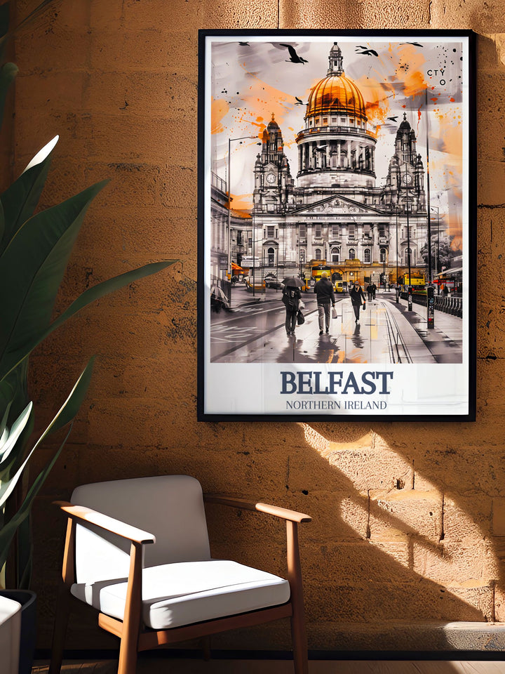 Captivating City Hall Donegall Square wall art showcasing Belfasts City Hall and the lively Donegall Square. Ideal for home decor, these Ireland artworks bring a touch of UK charm and sophistication to any space.