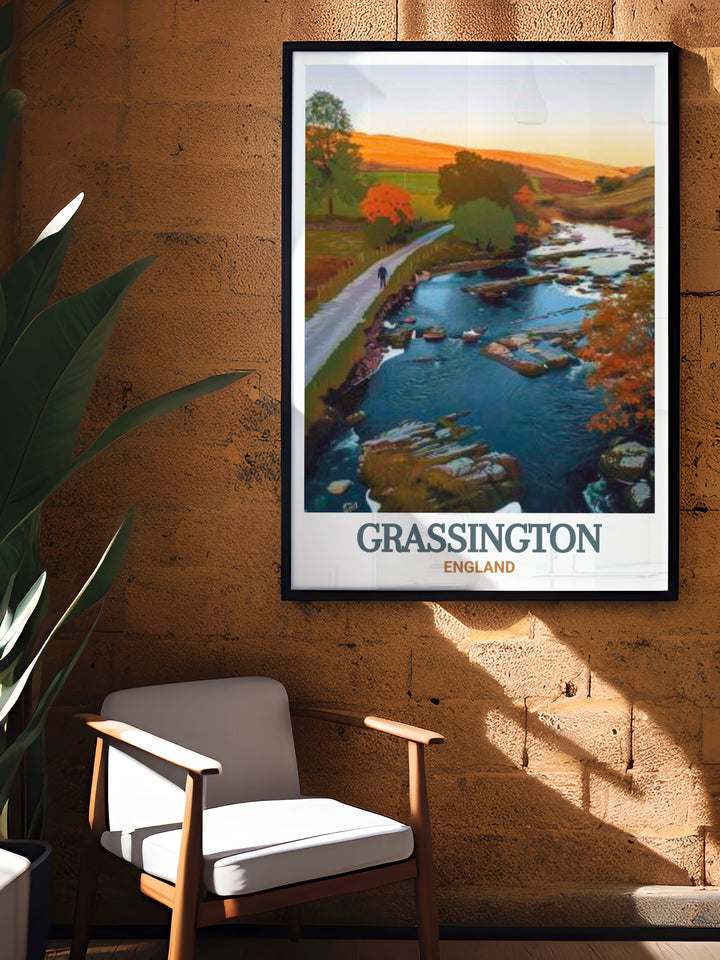 The Wharfe View travel poster captures the calm and serene environment of one of Yorkshires most picturesque locations. The detailed artwork brings the rolling hills and gentle river into focus, making it ideal for creating a peaceful atmosphere in any room. This travel poster is a great addition for nature lovers and those who appreciate the beauty of the outdoors.