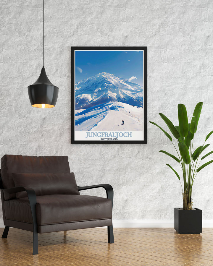 Featuring the snowy peaks of Jungfraujoch and the lively atmosphere of Snow Fun Park, this Switzerland poster is perfect for anyone who loves outdoor activities and beautiful mountain landscapes. Whether for a gift or home décor, this print celebrates the Swiss Alps.