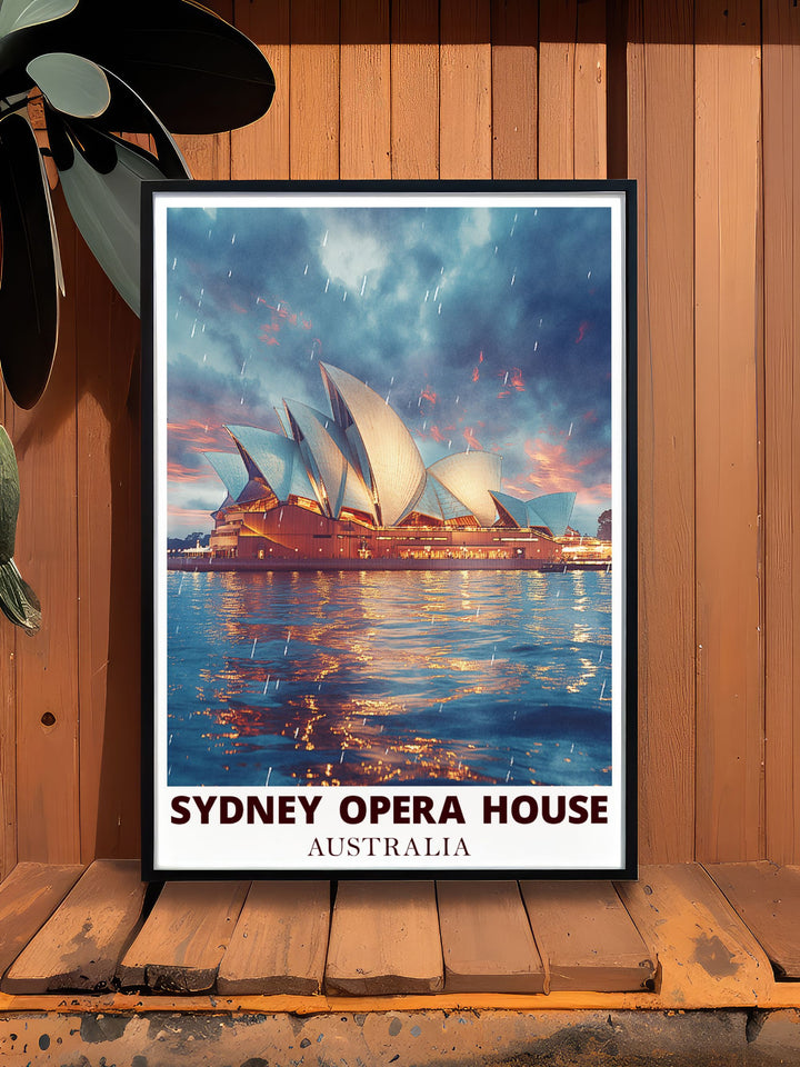 Beautiful illustration of the Sydney Opera House and Bondi Beach capturing the spirit of Sydneys most beloved destinations bringing a touch of Australia into your home