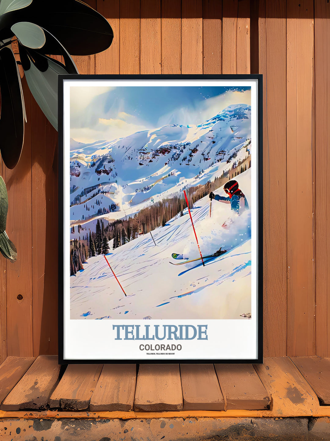 This Telluride canvas art showcases the sweeping slopes and vibrant ski village of Telluride Ski Resort. A must have for ski enthusiasts, this print brings the excitement of the Rockies into any space.