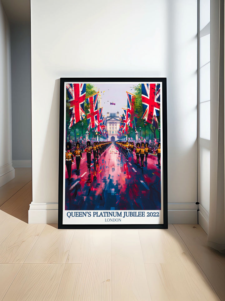 Trooping the Colour The Mall modern prints showcase the splendor of royal celebrations and Buckingham Palace adding a touch of regal majesty to your home perfect for history enthusiasts and lovers of exquisite architecture